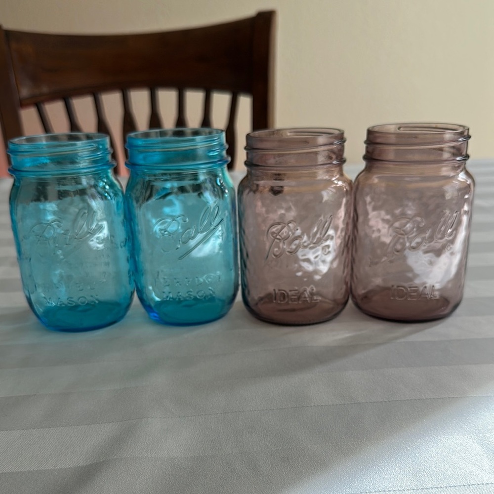 Modern Ball Mason Canning Jars in Blue and Pink